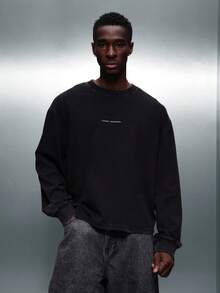 PLAYBOY X SUMWON Crop Fit Long Sleeve Tee With Social Club Logo Print Washed Finish - Black - View 2