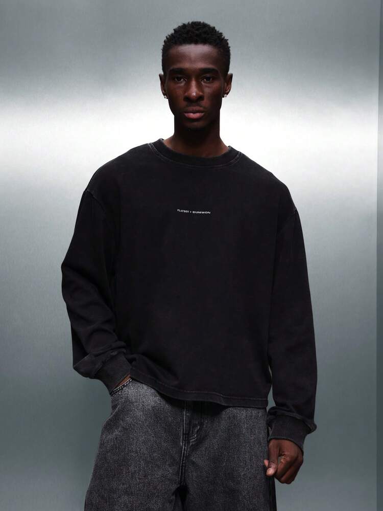 PLAYBOY X SUMWON Crop Fit Long Sleeve Tee With Social Club Logo Print Washed Finish