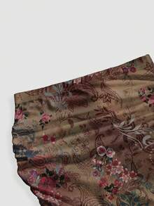 ROMWE Fairycore Vintage Hippie Dark Floral Palace Retro Holiday Allover Print Ruched Bodycon Mermaid Skirt For Women