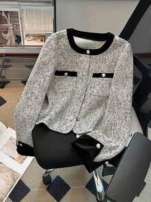 Franclia Women's Small V-Neck Regular Long Sleeve Jacket - Apricot - View 3