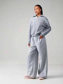 Missguided x Playboy Logo Heathered Sweatshirt With Lace Trim And Centre Pocket Pullover Top - Grey - View 3