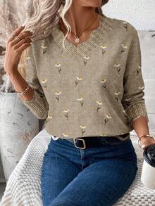 EMERY ROSE Women's Casual V-Neck Distressed Sweater, Suitable For Autumn/Winter - Multicolor - View 5