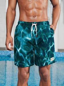 Manfinity VDAYZ 1 件男士时尚休闲宽松海滩度假泳裤情侣款泳装，适合海滩、度假、夏威夷