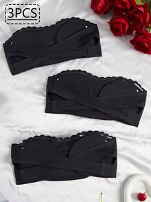 3pcs Christmas Women Bra Set - Black - View 2
