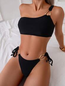 SHEIN Swim 2 件套女士比基尼，海滩度假夏季 - 黑色 - 查看 1