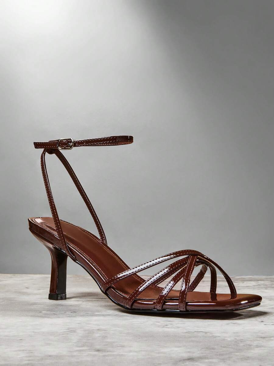 SHUZIA Sandalias de tacón con diseño cruzado, versátiles para uso diario - Marrón Chocolate - Ver 1