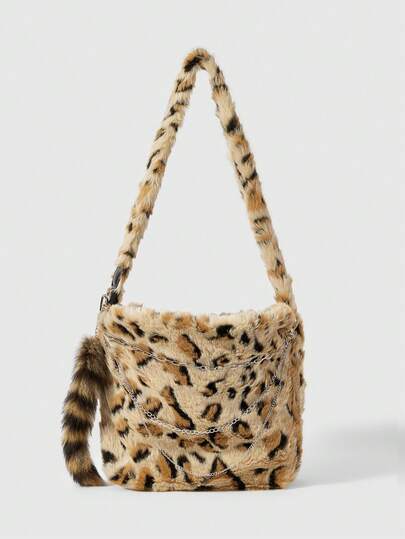 Grunge Punk Modische, retro Pelz-Leoprint Umhängetasche
