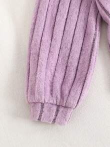 SHEIN 两件套女童休闲圆领套头T恤，绣有爱心图案，宽松落肩长袖不规则下摆，搭配同款罗纹针织打底裤，舒适，浅紫色 - 淡紫色 - 查看 8