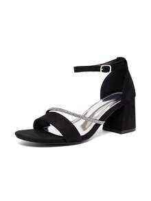 CUCCOO SZL Women's Fashion Rhinestone Ankle Strap Chunky Heel Round Toe Comfortable Sandals - Black - View 7