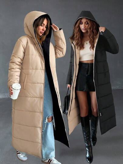 EURMUSE Women Hooded Double Side Zip Detailed Insulated Coat Padded Coat