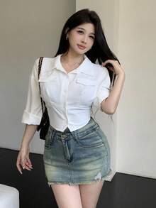 Celisse 女式领口收腰后背仿口袋衬衫 - 白色 - 查看 3