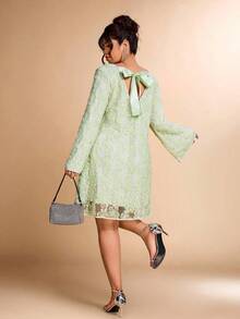 Cravure Women's Sequin Embroidered Bowknot Back Party Date Dress - Green - View 3