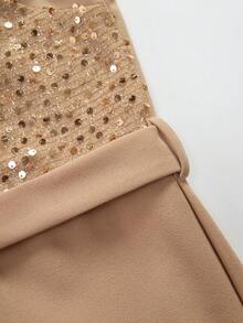 女童亮片吊带连体裤，无袖连体衣，适合青少年、派对和节日穿着 - 香檳色 - 查看 4