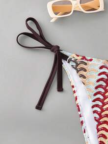 Swim Vcay 加大码女式比基尼泳裤，侧系带三角泳裤，特殊面料，时尚简约设计，适合休闲和节日穿着 - 彩色 - 查看 4