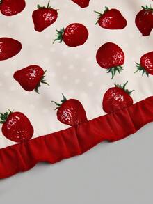 Sweetra Đầm dự tiệc đỏ năm mới Giáng sinh cỡ lớn cho nữ in họa tiết dâu tây viền bèo cổ yếm Đầm trái cây - Đỏ và trắng - Xem 7