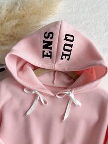 Comfortcana Plus Size Letter Print Hooded Casual Long Sleeve Pullover Sweatshirt/Winter - Pink - View 6