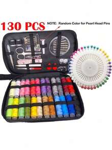 130/72pcs Sewing Supplies Kit, Sewing Tool Box With Needles, Scissors, Thimble, Measuring Tape For DIY Home Craft