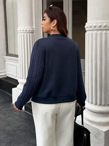Easura Chaqueta/abrigo acolchado de manga larga con cremallera de tela para mujer de talla grande, para uso casual, oficina, elegante, boda, Año Nuevo, disfraz de Navidad y Halloween - Azul Marino - Ver 2