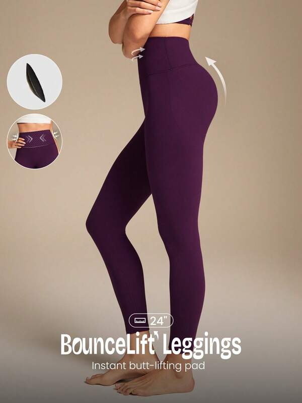 GLOWMODE 24" FeatherFit™ Shape It Up Booty Boosting Shaping Removable Butt Pads No Front Seam Insta Cinch Tummy Control Leggings Low-Impact Yoga Pilates Barre Studio Daily Casual Wear