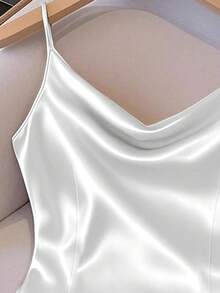 GlowEve 女式闪亮梭织面料无袖收腰修身休闲吊带背心，适合春秋冬季 - 白色 - 查看 3