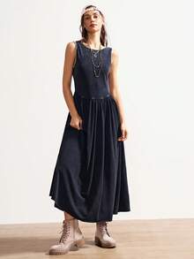 Bohemela 波西米亚风镂空露背休闲水洗纯色针织无袖中长连衣裙，适合夏季、度假、派对、新年、情人节、音乐节等场合。 - 黑色 - 查看 5