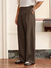 SWAVVY Men's Woven Casual Solid Color Elastic Waist Straight Leg Trousers, Loose & Comfortable, Daily Wear