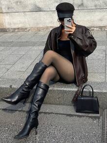 FRIFUL Women's Casual Slim-Fit Versatile Tights - Black - View 3