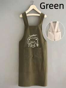 1PC Cute Bear Print Apron Baking Chef Uniform For Home Restaurant Use Oil Resistant Durable Soft Breathable Fabric Front Pocket For Phone Unisex Kitchen Coat For Housework Job - Multicolor - View 14