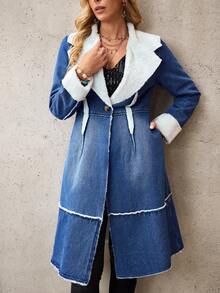 EMERY ROSE Women's Casual Long Sleeve Warm Denim Jacket - Blue - View 4