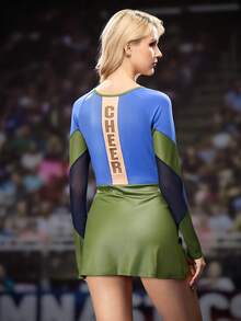 SHEIN Unity Women's Contrast Color Printed Long Sleeve Sports Dress Cheerleader Outfit Cheer Uniform - Green - View 6