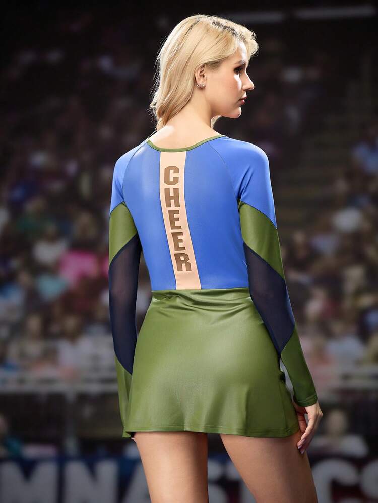 SHEIN Unity 女士撞色印花长袖运动连衣裙 - 綠色 - 查看 6
