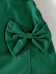 SHEIN Young Girls' Valentine's Day Party Elegant Office Lady Layered Bowknot Red Skirt,Holiday,Summer,Travel - Dark Green - View 3