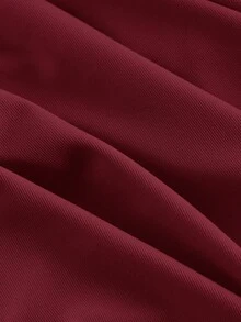 SHEIN MOD 女士纯色心形领喇叭袖扭结前襟时尚T恤 - 酒紅色 - 查看 5