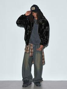 Modcrash Men's Fashionable Turndown Collar Premium Mink Thermal Lined Thick Warm Coat, Fall/Winter - Black - View 3