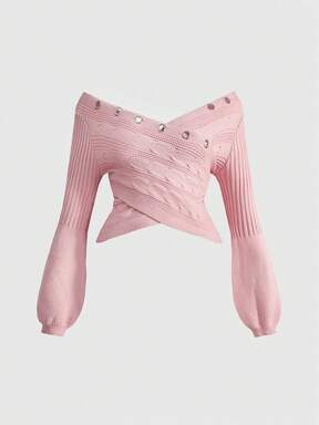 J-Fashion Cute Sexy Eyelet Button Textured Knit Sweater