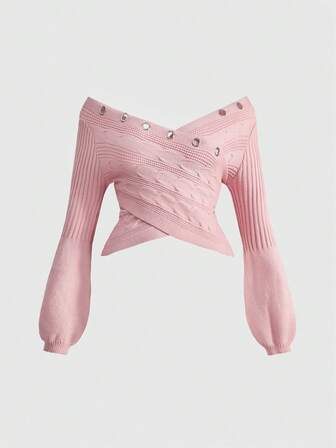 J-Fashion Cute Sexy Eyelet Button Textured Knit Sweater