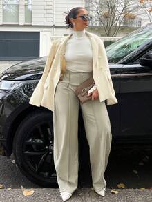 NegzBox 中腰宽松百褶套装长裤，仅限可爱约会之夜外出秋季秋季圣诞夜外出工作返校干净利落冬季派对