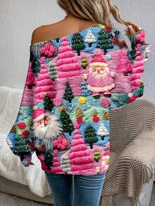 EMERY ROSE 女士休闲露肩毛衣，适合秋冬季，圣诞节，圣诞老人印花 - 彩色 - 查看 2