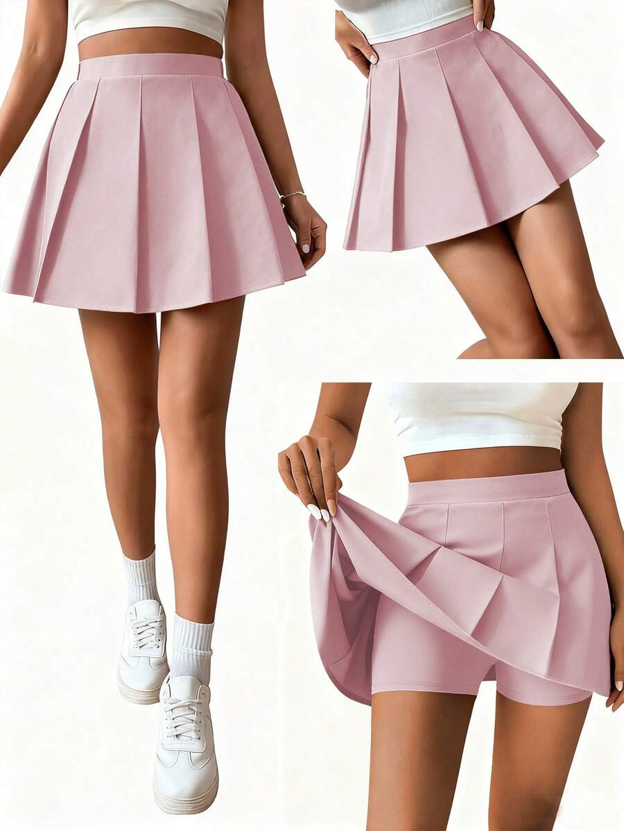 Sparklyn 女童百褶高腰裙，内置安全短裤，二合一裙裤，四季百搭，可搭配衬衫、T恤、Polo衫、连帽衫、夹克