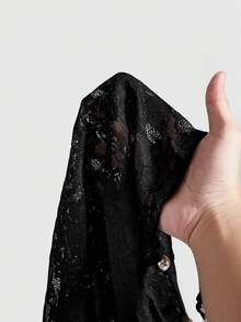 ROMWE Avant Y2K Subculture Fashion Musical Note Rivet Lace Sheer Sexy Blouse For Women - Black - View 5