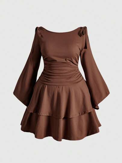 Plus Size Backless Off-Shoulder Bodycon Mini Dress, Slimming