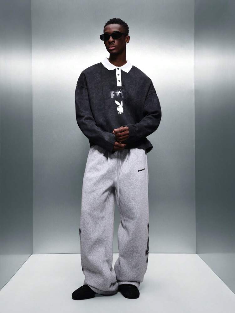PLAYBOY X SUMWON Long Sleeve Cropped Washed Polo Shirt