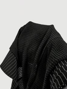 SHEIN MOD 黑色针织条纹拼接衬衫，二合一上衣，返校季 - 黑色 - 查看 6