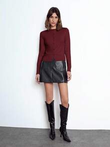 Maija Damski lekki elegancki jednolity kolor okrągły dekolt z przodu zapinany na guziki długi rękaw prosty modny uniwersalny kardigan odpowiedni na Boże Narodzenie, codzienne codzienne ubranie, biznesowy casual jesień zima Boże Narodzenie Nowy Rok jesień