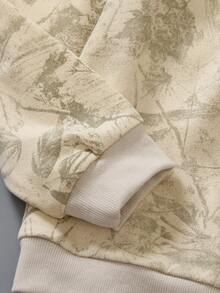 Tween Boy Plant Print Long Sleeve Hoodie And Sweatpants Casual Outfit - Apricot - View 6