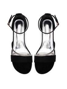 CUCCOO SZL Women's Fashion Rhinestone Ankle Strap Chunky Heel Round Toe Comfortable Sandals - Black - View 6