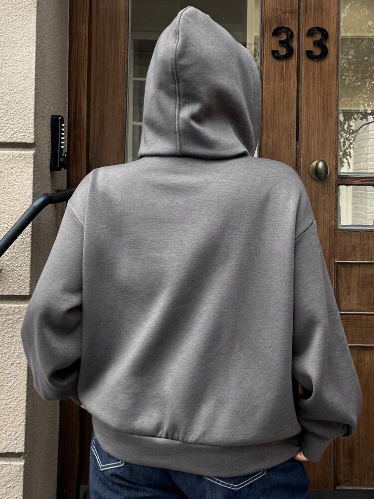 Dazy Plus Plus Size Thermal-Lined Loose Sweatshirt With Graphic Print, Street Style, Plus Size Women, Autumn/Winter Sweatshirts