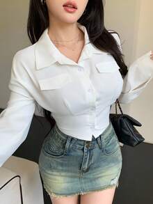 Celisse 女式领口收腰后背仿口袋衬衫 - 白色 - 查看 7