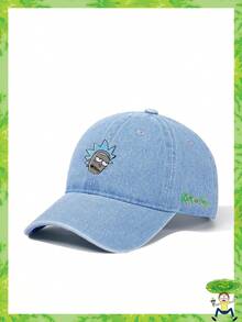 Rick and Morty X SHEIN Adjustable White Baseball Cap With Cartoon Character Embroidery - Light blue - View 1