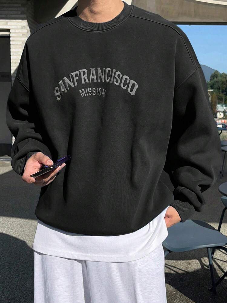 Autumn Men Letter Embroidered Pullover Sweatshirt